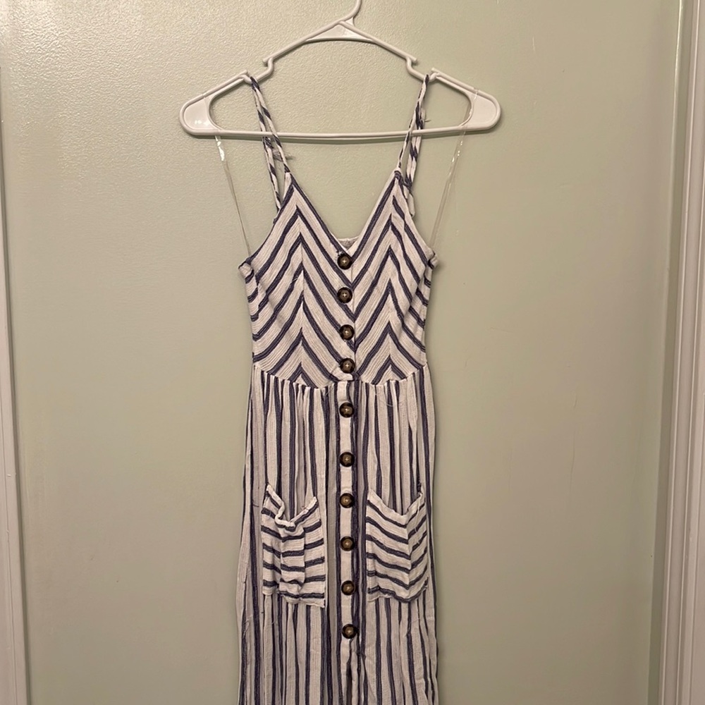 Long flowy cotton blue and white stripped dress.